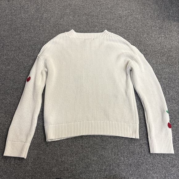 CYNTHIA ROWLEY Women’s Medium Crewneck Cherry Embroidered Pullover White Sweater - Picture 5 of 6